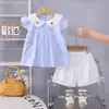 Conjunto de Roupa de Verão para Meninas 2026 Novo Conjunto Elegante de Duas Peças com Manga Curta para Bebês e Crianças Pequenas
