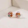 Pendientes de Plata de Ley S925 Chapados en Oro Rosa Yuebao Jewelry Color Caramelo Turmalina Cuentas Redondas Forma de Copo de Nieve Diamante