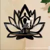 Prateleira de Parede em Madeira com Mandala em Forma de Lótus para Sala de Meditação e Canto de Decoração de Estúdio de Yoga
