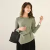 Camiseta básica de punto trenzado irregular de cuello redondo de forro polar, manga larga, otoño e invierno, con forro polar, más grosor, ropa interior elegante, camiseta, top ajustado