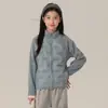 Jaqueta de Penas Patchwork Leve para Meninas 2026 Novo Estilo de Inverno Crianças Fina à Prova de Vento Quente Tendência Casaco com Zíper