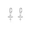 Pendientes de Cruz con Flor de Iris Full Diamante Brillante para Hombre, Diseño de Nicho, Elegantes Versátiles Exquisitos Apilables