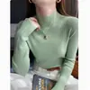 Camisa base cinza de gola alta média para mulheres, suéter de peça única sem costura, novo top macio de tricô para outono e inverno, tamanho único