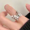Anillo de Perla Mariposa para Mujer Anillo Abierto Suave y Elegante Diseño de Nicho Ins Anillo Plegable Hueco
