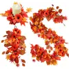 Colgante de Pared Hoja de Arce Enredadera Calabaza de Otoño Decoración Escena Festival de la Cosecha de Acción de Gracias Colgador de Puerta Corona Simulada