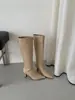 Botas altas de tacón de aguja con punta fina, botas altas de retazos, botas ajustadas, nuevo modelo 2026, botas de tacón alto con cremallera trasera
