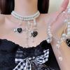 Collar de Moda Cool Negro Goteo de Aceite Amor Borla Perla Mujer Chica Picante Temperamento Irregular Moda Personalidad Cadena Clavícula