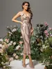 Comercio exterior europeo y americano AliExpress vestido de noche sexy sin mangas con escote en V profundo, malla con lentejuelas cosidas, espalda descubierta para mujer