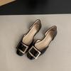 Sapatos Baixos Quadrados Vazados com Fivela da Moda para Mulheres, Sapatos Mary Jane Rasteiros de Calçar, Sapatos de Bico Quadrado Estilo Francês para o Dia a Dia para Mulheres