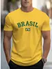 2026 Venda Quente Transfronteiriça Estilo Unissex Impresso em 3D Tendência Retrô Grande Caimento Solto Camiseta da Copa do Mundo Time de Futebol Brasil