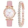 Relógios Populares Femininos Temu Atacado a Pronta Entrega Relógios com Pulseira Acessível Luxo Feminino Relógio Joia de Nicho Cor Ouro Rosa Conjunto