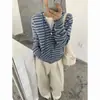 Cardigan Abrigo de Punto con Cremallera con Capucha Rayas Academy Bolsillo Manga Larga Rayas Redondas Estilo Coreano Cardigan de Punto Holgado para Mujer