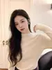 Suéter de Cuello Alto Color Café Camisa Base para Mujer Abrigo Ropa Interior Moda Otoño e Invierno Ajustado Manga Larga Cuello Medio Top de Punto