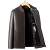 Jaqueta de Couro Haining Masculina Gola Alta Zíper Jaqueta de Couro Casual de Negócios Masculina de Meia-Idade Estilo Outono e Inverno 26