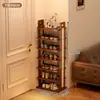 Un zapatero pequeño y estrecho para entradas, un estante de almacenamiento de varias capas para el hogar, un organizador de zapatos de bambú simple y que ahorra espacio