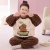 Pijama Infantil Niñas Invierno Coral Fleece Set Mediano y Grande Niños Felpa Gruesa Cuello Redondo Niños Franela Ropa de Casa