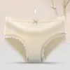 Bragas de Cintura Media con Ribete de Encaje para Mujer, Entrepierna de Algodón Puro, Jacquard Transpirable, Estilo Juvenil, Ropa Interior Cómoda sin Costuras