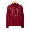 Suéter com gola franzida bordada estilo chinês para mulheres, adequado para mães, meia-idade e idosos, top retrô étnico, novo estilo outono e inverno
