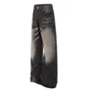 G6962 Calle Principal Estilo Americano Unisex Mezclilla Lavada Hecho a Mano Diseño de Bigotes de Gato Jeans de Corte Holgado Ligeramente Acampanados para Hombre