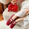 Sapatilhas Prateadas Francesas para Mulheres Sapatos Mary Jane Retrô 2025 Novas Sapatilhas com Laço Sapatos de Ballet para Mulheres Vermelho
