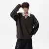 Sudadera Unisex Suelta Falsa de Dos Piezas con Solapa en V y Parches de Manga Larga Versátil para Primavera Otoño 2026
