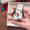 Estilo Coreano Infantil Fofo Outono Inicial Novo Xadrez Desenho Animado Coelho Elástico de Cabelo para Meninas Conjunto de Tecido Lateral para Jardim de Infância Clipe