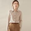 Camisa de cashmere tricotada com gola POLO feminina 2024 outono e inverno nova camisa de base elegante de emagrecimento de cashmere