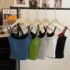 Top Camisola de Color Contrastante para Mujer, Ajuste Delgado de Verano, Top Interior Puro Deseo, Estilo Nuevo