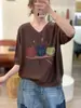 Estilo Novo Primavera 2026 Lyocell Estampado Gola V Casual Soltinho Efeito Emagrecedor Camisa de Tricô Básica com Mangas Médias para Mulheres