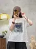 Camiseta Informal Retro Estampada de Manga Corta para Mujer 2026 Verano Nuevo Estilo Holgada Adelgazante Moda Cuello Redondo Top Tendencia