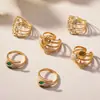 Xinyixinx Super Brilhante 5A Zircônia Anel Aberto em Formato de Cobra Anel de Cauda Aço Inoxidável Banhado a Ouro Real 18K Joias Simples da Moda