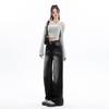 Jeans de Pierna Ancha Lavado Vintage Negro para Mujer Otoño e Invierno 2024 Nuevos de Cintura Alta Adelgazantes Estilo Mopa