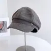 Chapéu Octogonal Espinha de Peixe Retrô Britânico Feminino Outono Inverno Novo Elegante Versátil Boné Plano Proteção Fria Quente Boné de Jornaleiro
