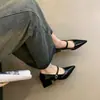Zapatos Planos de Punta Fina para Mujer con Tacón Cuadrado, Estilo Nuevo Primavera 2024, Delgados, Usables, Calzado de Piel para Mujer con Tacón Medio-Bajo
