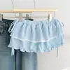 Falda corta de cuadros rojos con encaje estilo coreano, nueva para primavera y verano, versátil, adelgazante, que cubre la cadera, con volantes