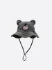 Chapéu de pescador aba reta com orelhas de urso em jeans lavado infantil Coreia do Sul primavera novo fofo que rejuvenesce chapéu de sol atacado