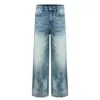 Pantalones vaqueros de hombre con lavado degradado, estilo urbano moderno, bordes desgastados vintage, pantalones rectos holgados de pierna ancha