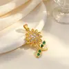 Girasol de hoja verde dorada simple y popular comercio exterior transfronterizo DIY joyería hecha a mano cobre circón microincrustado accesorio colgante