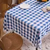 Toalha de Mesa Xadrez Yimanqi Yun, Tecido Xadrez de Algodão e Linho, 12 Cores, Toalha de Mesa com Franjas, Fornecimento Direto da Fábrica