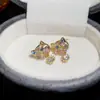 Pendientes de Plata Recubiertos de Oro Real de 18K con Aguja de Plata, Circonita, Oreja de Gato Hueca, Pendientes de Nicho de Alta Gama, Accesorios de Oreja Elegantes y Modernos para Mujer