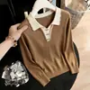 Tiro de verdade! Tiro de verdade! Top de tricô estiloso com gola para mães, outono/inverno 2026, suéter feminino de base para o inverno