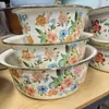 Balanza de esmalte de grado alimenticio, cuenco amasador grueso de estilo antiguo con tapa, lavabo de cocina para el hogar, lavabo de esmalte