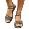 Sandalias planas de mujer talla grande para comercio exterior transfronterizo 2025, nuevo estilo de verano con tiras tejidas y bandas elásticas, sandalias de playa versátiles