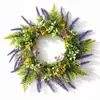 Corona de vegetación de lavanda artificial de fabricante transfronterizo, decoración para puerta y ventana del hogar, corona decorativa artificial festiva