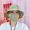 Sombrero Floral para Recoger Té, Sombrero de Sol de Verano, Mascarilla, Anti-UV, Transpirable para Exteriores, Sombrero de Pescador con Ala Ancha