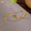 Pulsera de plata de ley S925 bañada en oro con diseño de ciervo, jade hetiano, jaspe, personalidad, cara de huevo y hoja.