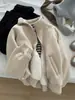 Sudadera con capucha de lana de cordero engrosada 2026 Invierno para niñas con cuello alto, cárdigan, chaqueta cálida con forro de terciopelo, top de moda para niños medianos y grandes