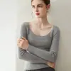Elegante suéter de punto 100% cachemir con cuello en U grande para mujer, capa base acanalada de corte ajustado, suave y acogedor para otoño e invierno
