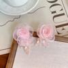 Aretes de Borla de Rosa con Degradado Rosa para Mujer, Vacaciones junto al Mar, Diseño de Nicho, Aretes para Cara Redonda, Aretes Largos Exagerados
