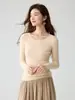 Suéter de malha de cashmere, manga longa, 26 novo estilo outono/inverno, top versátil, gola redonda, estilo coreano, caimento justo, camada interna que valoriza a silhueta
